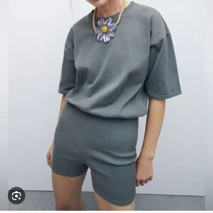 NWT Zara Fitted Shorts Romper Sage Green - M